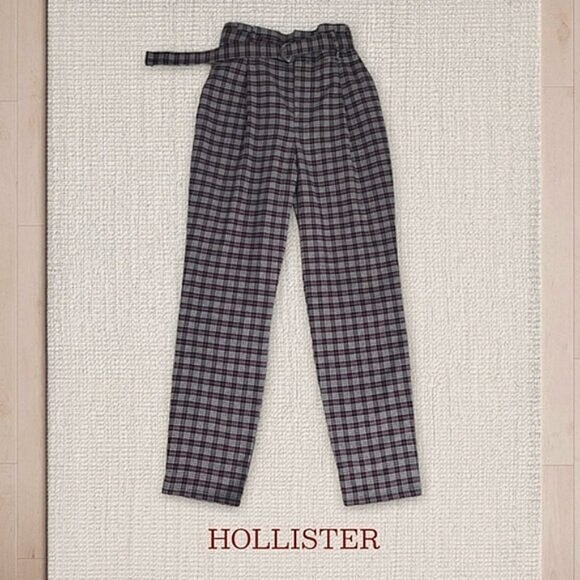 Hollister Ultra High Rise Retro Tapered Plaid Belted Trousers- Brand New - Picture 2 of 11